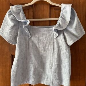 Madewell Crosshatch Ruffle Top Women’s XS Light Blue Cottagecore Peasant Easter